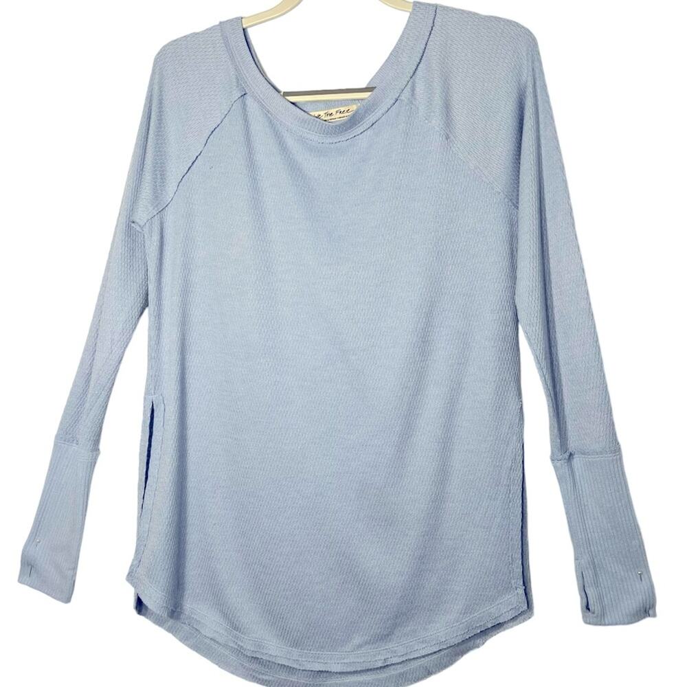 We The Free Light Blue Thermal Top Side Slit Long Sleeve Tee Size Small